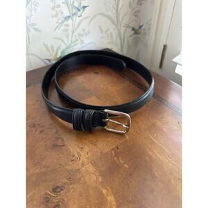 Black Leather Belt Mens Size 42 Silver Tone Buckle made in USA